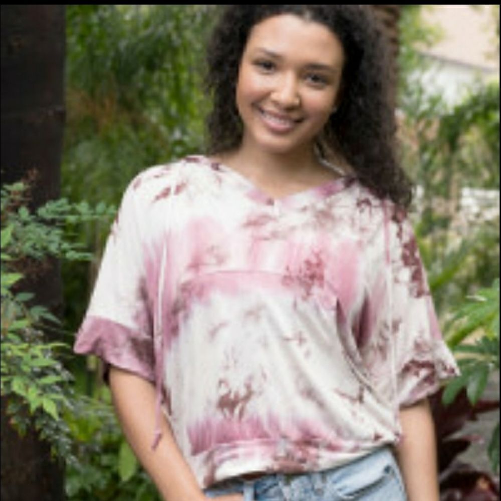 Short Sleeve Banded Tie Dye Lightweight Hoodie
